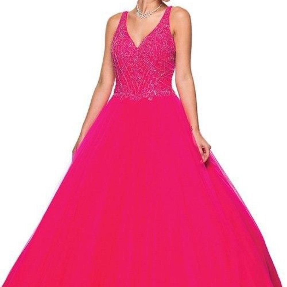 V-Neck Ballgown Shape Long Evening Dress JT336